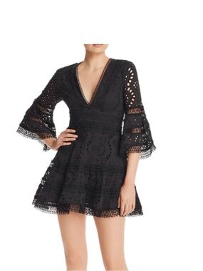 Aqua Black Eyelet V-Neck dress